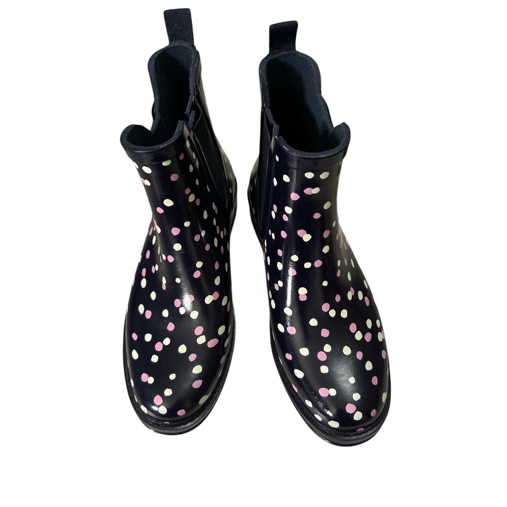 Isaac Mizrahi Live Polka Dot Rain Boots Navy Pink White‎ Chelsea Ankle Boots 7